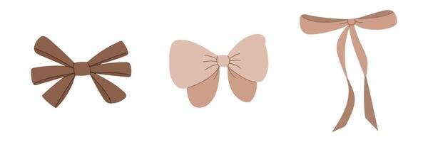 Cute ribbon bow set in trendy Mocha Mousse color vector