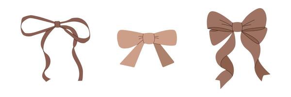 Elegant ribbon bow set trendy Mocha Mousse color vector