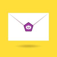 Laptop and envelope with white document and Pumpkin icon. Virus, malware, email fraud, e-mail spam, phishing scam. Trendy flat design graphic with long shadow. illustration vector