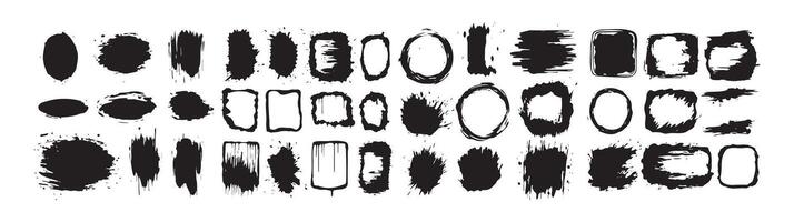 Set of black grunge brush strokes isolated on white background. Concept of abstract shapes, artistic design elements, paint smudges, creative borders vector
