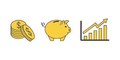 Finance icon set, Money Line Icons, Contains such icons as Money, Wallet, Currency Exchange, Banking, Finance. Financial Strategy, Savings, Credit Score vector