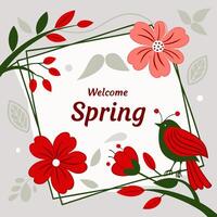 Spring background with flowers and birds illustration vector