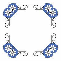 A blue and white floral frame with a white border vector