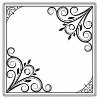 A black and white square frame with a scroll design vector