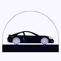 A black car is shown in a circle with purple wheels vector