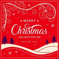 Merry christmas and happy new year greeting card with snow and trees vector