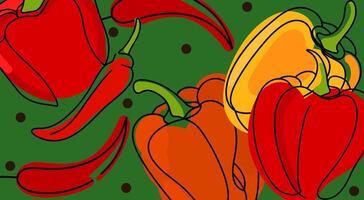 illustration of colorful peppers and chili peppers. Modern illustration of chili and peppers of yellow, orange and red. Vegetables background vector