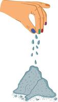 hand sprinkling salt onto a small pile It symbolizes the use of salt to enhance flavor in cooking vector