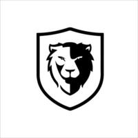 black and white lion head logo design with shield vector