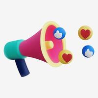 3D Pink Megaphone with Social Media Reactions and Notifications vector