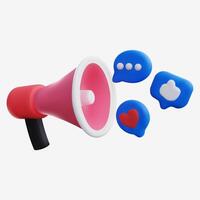 3D Pink Megaphone with Social Media Reactions and Notifications vector