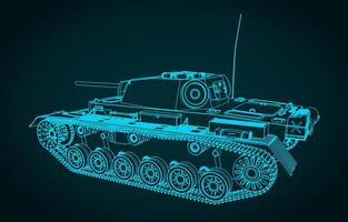 WW II medium tank blueprint vector