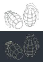 Hand fragmentation grenade illustrations vector