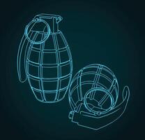 Hand fragmentation grenade sketch vector