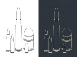 Bullets of various NATO calibers illustrations vector