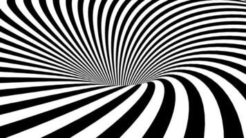 Curved geometric optical illusion in black and white forming a surreal spiral design with intricate depth. Seamless loop 4k video