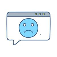Sad face in chat bubble line icon isolated on white background. vector