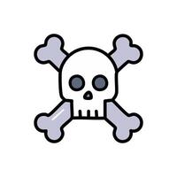skull and bones icon over white background, line style, illustration vector