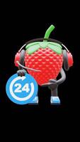 3D Strawberry Fruit Character With Headset Holding 24 Hours Sign Suitable For Customer Support And Service Concepts. Transparent Background. Alpha Background. Looping Animation. video