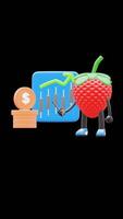 3D Strawberry Fruit Character Pointing At Stock Market Graph Suitable For Financial And Investment Concepts. Transparent Background. Alpha Background. Looping Animation. video