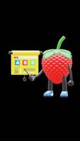 3D Strawberry Fruit Character Pointing At Line Graph Showing Growth Suitable For Business And Data Analysis Concepts. Transparent Background. Alpha Background. Looping Animation. video