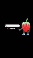 3D Strawberry Fruit Character Promoting Social Media Follow Button Perfect For Digital Campaigns And Branding. Transparent Background. Alpha Background. Looping Animation. video