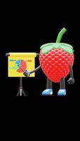 3D Strawberry Fruit Character Giving Presentation With Chart Board Suitable For Business Analysis And Marketing Strategies. Transparent Background. Alpha Background. Looping Animation. video