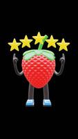 3D Strawberry Fruit Character Showing Five Stars Rating Suitable For Customer Satisfaction And Quality Feedback Content. Transparent Background. Alpha Background. Looping Animation. video