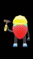 3D Strawberry Fruit Character Holding A Hammer Suitable For Construction And Repair Themes. Transparent Background. Alpha Background. Looping Animation. video