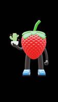 3D Strawberry Fruit Character Holding A Cactus Plant Suitable For Gardening And Nature Conservation Concepts. Transparent Background. Alpha Background. Looping Animation. video