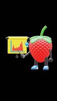 3D Strawberry Fruit Character Pointing At Red Chart With Light Bulb Suitable For Creative And Business Concepts. Transparent Background. Alpha Background. Looping Animation. video
