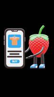 3D Strawberry Fruit Character Showing Mobile Shopping App Suitable For E Commerce And Online Shopping Concepts. Transparent Background. Alpha Background. Looping Animation. video