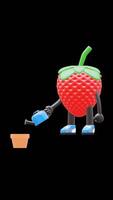 3D Strawberry Fruit Character Watering Plant With Dollar Coin Growth Investment Concept Suitable For Financial Education And Business Presentations. Transparent Background. Alpha Background. video