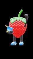 3D Strawberry Fruit Character Speaking On Megaphone Suitable For Announcements And Public Speaking Concepts. Transparent Background. Alpha Background. Looping Animation. video