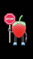 3d morango fruta personagem segurando Pare placa adequado para tráfego regras e segurança consciência conceitos. transparente fundo. alfa fundo. looping animação. video