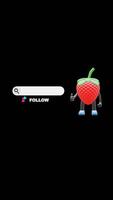 3D Strawberry Fruit Character Promoting Social Media Follow Button Perfect For Digital Campaigns And Branding. Transparent Background. Alpha Background. Looping Animation. video