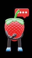 3D Strawberry Fruit Character Thinking With Chat Bubble Above. Perfect For Problem Solving And Creative Concepts. Transparent Background. Alpha Background. Looping Animation. video