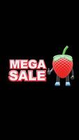 3D Strawberry Fruit Character With Mega Sale Text For Promotional Marketing. Transparent Background. Alpha Background. Looping Animation. video