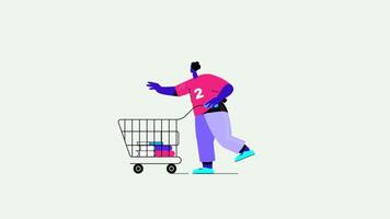 2D Animation of a Man Pushing a Shopping Cart with a Box of Cereal - Fun and Playful Character Design video