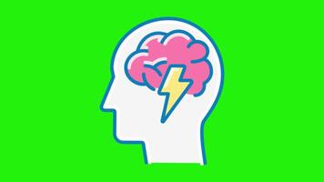 Brain with Lightning Bolt on Green Screen Background - Dynamic Cognitive Concept Illustration video