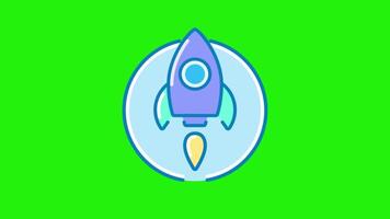 3D Icon Animation of a Rocket Flying Through the Sky on a Green Background video