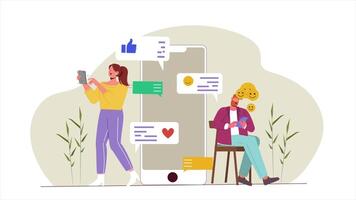 2D Character Animation of People Using Social Media on Phones - Perfect for Digital Content and Creative Projects video