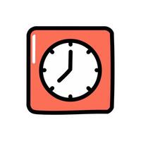 Clock Icon. Flat design style red square shape time watch. vector