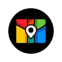 Google map pin icon in flat style on black background. Location symbol illustration. vector