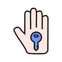 Hand with key illustration, line and fill style icon vector