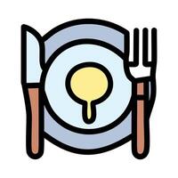 Fork and plate icon. Outline fork and plate icon for web design isolated on white background vector