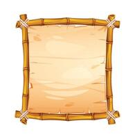 Bamboo frame with aged parchment and torn edges. Perfect for nature-themed text design. Cartoon illustration vector
