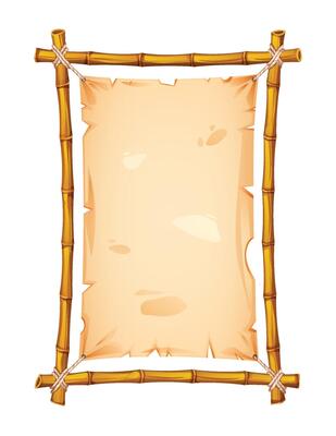 Bamboo frame with slightly torn parchment for vintage themed banners. Cartoon illustration