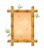 Bamboo frame with leaves and blank parchment background for text. Cartoon illustration vector