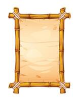 Bamboo frame with detailed old parchment, textured edges, and rustic aesthetic. Ideal for vintage design. Cartoon illustration vector